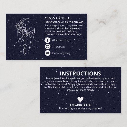 Starry Sky Floral Moon Crystal Candle Spell Visitekaartje (Voorkant / Achterkant)