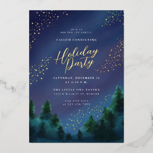 Starry Sky Gold Foil Vakantie Party Uitnodiging (Voorkant)