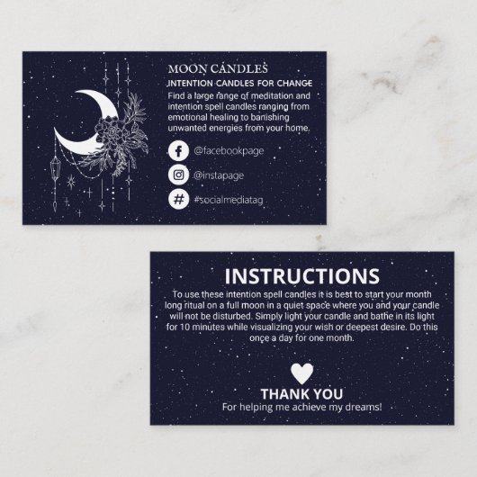 Starry Sky Moon Candle Spell Visitekaartje (Voorkant / Achterkant)