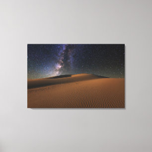 Starry Sky over de woestijn van Sand Dunes Gobi Canvas Afdruk