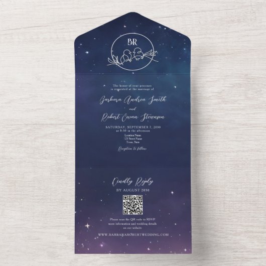 Starry Sky Wedding All In One Uitnodiging (Binnen)