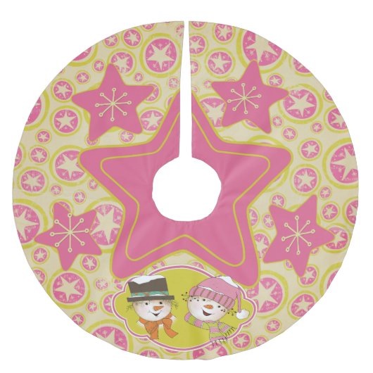 Starry Snowmen Couple Custom Holiday Tree Skirt Kerstboom Rok (Voorkant)