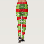 Starry Snowy Red Green White Horizontale Stripes Leggings (Achterkant)