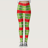 Starry Snowy Red Green White Horizontale Stripes Leggings (Voorkant)