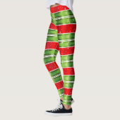Starry Snowy Red Green White Horizontale Stripes Leggings (Links)