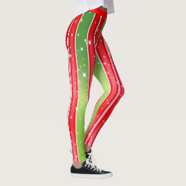 Starry Snowy Red Green White met verticale strepen Leggings
