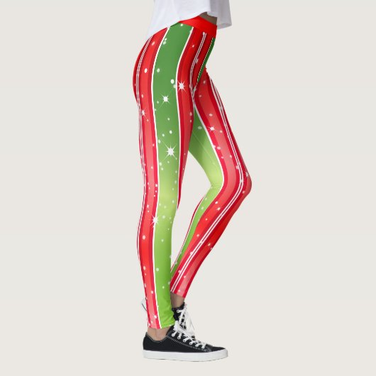 Starry Snowy Red Green White met verticale strepen Leggings (Rechts)