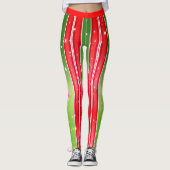 Starry Snowy Red Green White met verticale strepen Leggings (Voorkant)