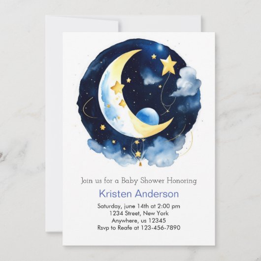 Starry Space Adventure Blue Boy Baby shower Kaart (Voorkant)