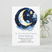 Starry Space Adventure Blue Boy Baby shower Kaart (Staand voorkant)