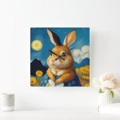 Starry Spring Bunny Clock Vierkante Klok (Huis)