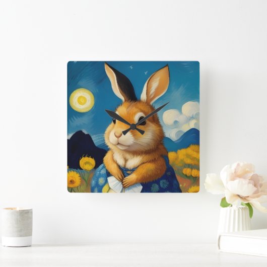 Starry Spring Bunny Clock Vierkante Klok (Huis)