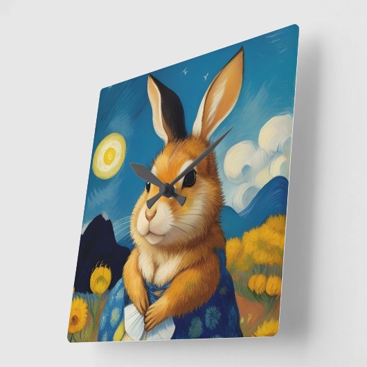 Starry Spring Bunny Clock Vierkante Klok (Hoek)