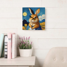 Starry Spring Bunny Clock Vierkante Klok