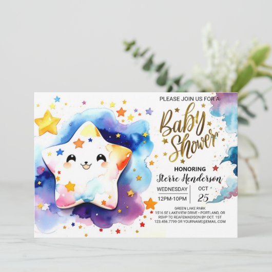 Starry Stardust Dreams Baby shower Kaart (Staand voorkant)