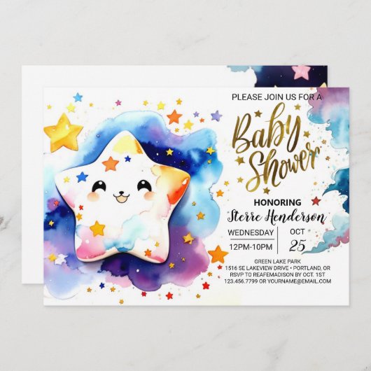Starry Stardust Dreams Baby shower Kaart (Voorkant / Achterkant)
