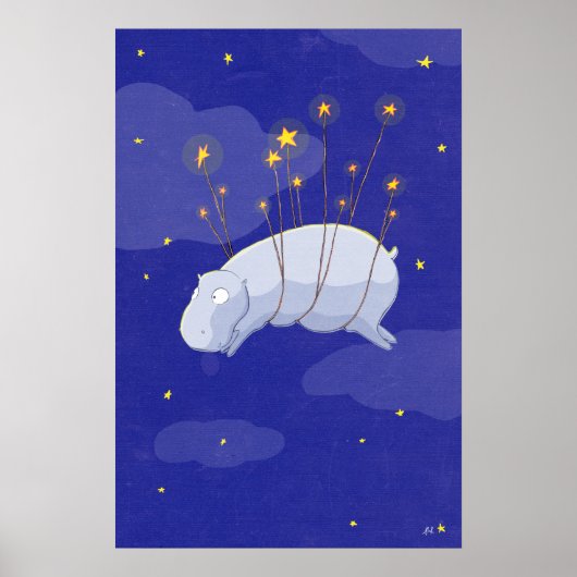 Starry Starry Hippo, een Illustratie van kinderen Poster (Voorkant)