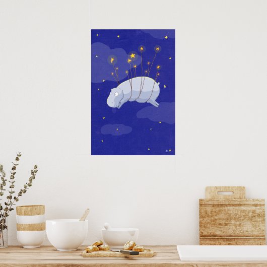 Starry Starry Hippo, een Illustratie van kinderen Poster (Keuken)