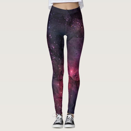 Starry Stars Outer Space Galaxy Planetary Pattern Leggings (Voorkant)