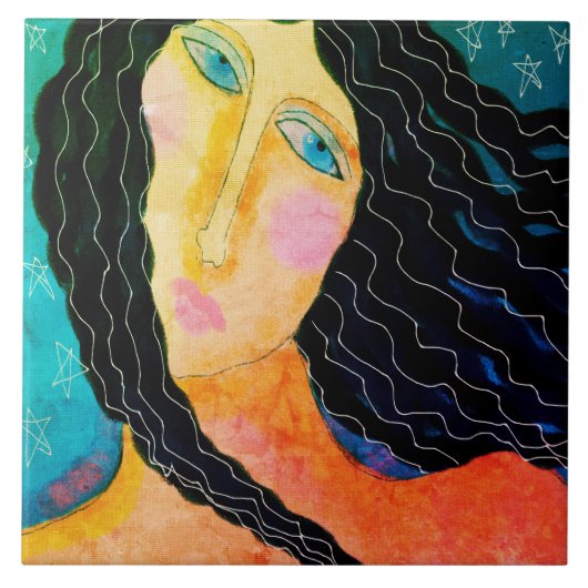 Starry Sterrennacht Abstract digitaal schilderen Tegeltje (Voorkant)