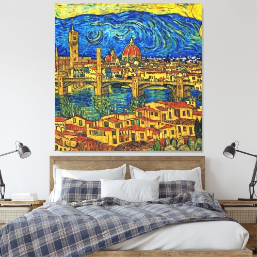Starry Sterrennacht Florence Italië Canvas Afdruk (Insitu (Slaapkamer))