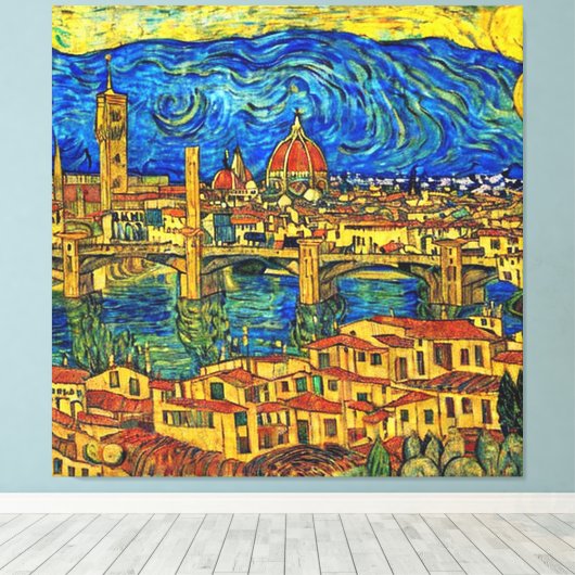 Starry Sterrennacht Florence Italië Canvas Afdruk (Insitu (Houten vloer))