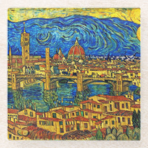 Starry Sterrennacht Florence Italië Glazen Onderzetter