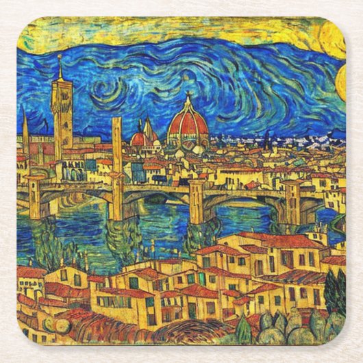 Starry Sterrennacht Florence Italië Kartonnen Onderzetters (Voorkant)