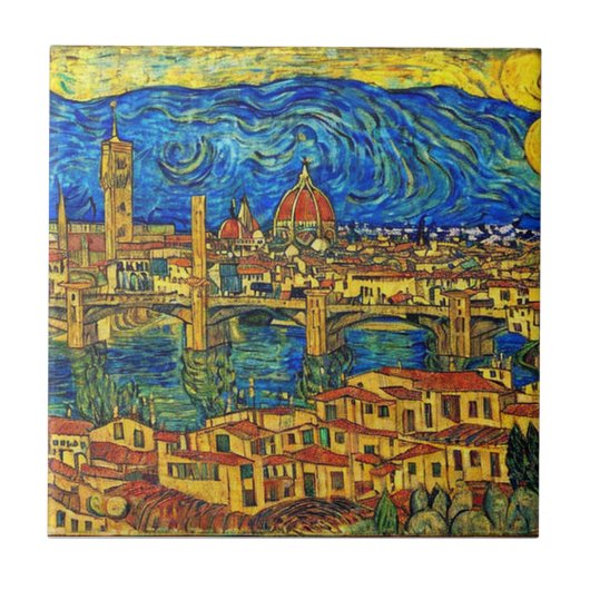 Starry Sterrennacht Florence Italië Tegeltje (Voorkant)