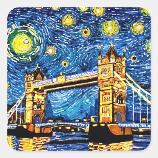 Starry Sterrennacht London England Vierkante Sticker (Voorkant)