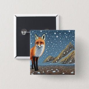 Starry Sterrennacht Storybook Fox Vierkante Button 5,1 Cm
