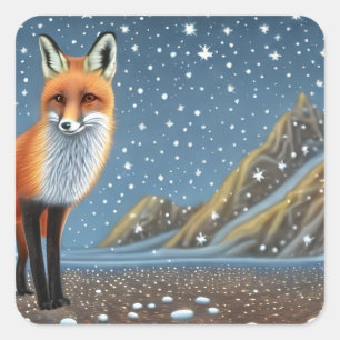 Starry Sterrennacht Storybook Fox Vierkante Sticker