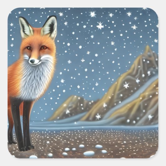 Starry Sterrennacht Storybook Fox Vierkante Sticker (Voorkant)