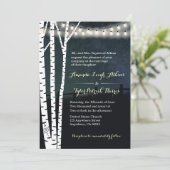 Starry String Light Birch Tree Wedding Invitations Kaart (Staand voorkant)