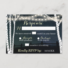 Starry String Light Birch Tree Wedding RSVP-kaarte RSVP Kaartje