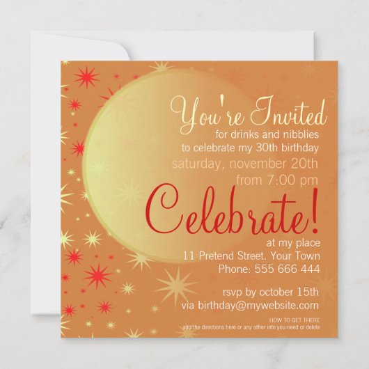 Starry Sunset Party Birthday Invitation Kaart (Achterkant)
