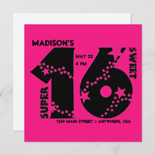 Starry Super Sweet 16 Uitnodiging (Voorkant / Achterkant)