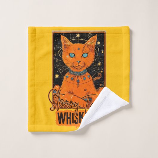 Starry Tarot & Cat | Oranje katelijnontwerp Bad Handdoek (Wasdoekje)