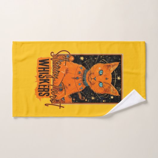 Starry Tarot & Cat | Oranje katelijnontwerp Bad Handdoek (Handdoek)