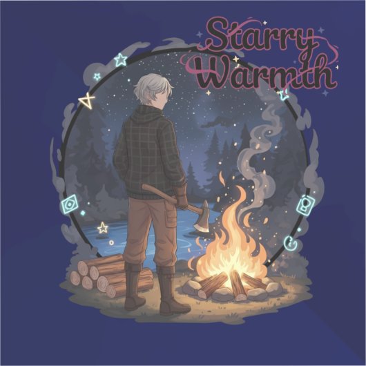 Starry Warmth - Lumberjack Anime Boy by Campfire Sticker (Voorkant)