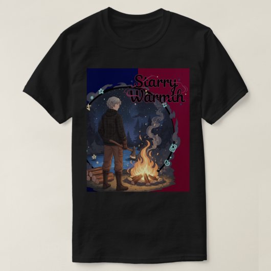 Starry Warmth - Lumberjack Anime Boy by Campfire T-shirt (Design voorkant)