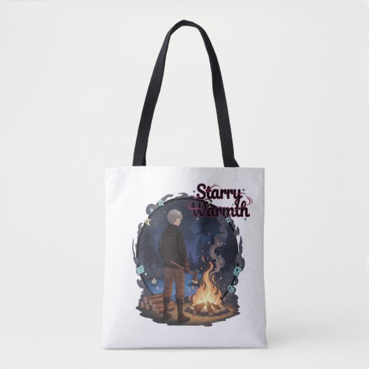 Starry Warmth - Lumberjack Anime Boy by Campfire Tote Bag (Voorkant)