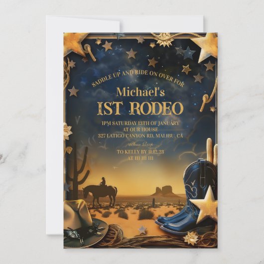 Starry Western Cowboy 1st Birthday Rodeo Kaart (Voorkant)