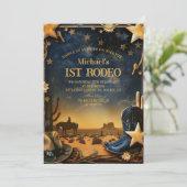 Starry Western Cowboy 1st Birthday Rodeo Kaart (Staand voorkant)