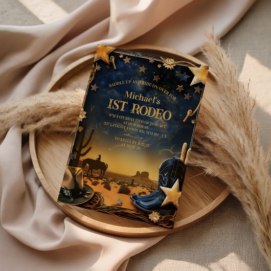 Starry Western Cowboy 1st Birthday Rodeo Kaart