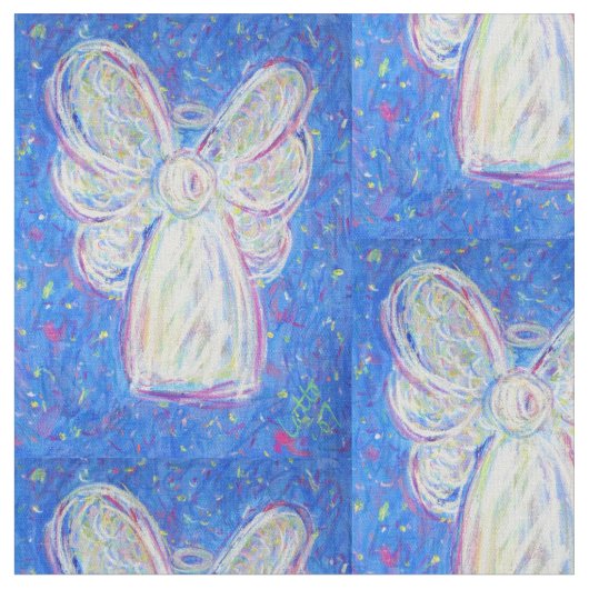 Starry White Guardian Angel Art Fabric Material Stof (Close Up)