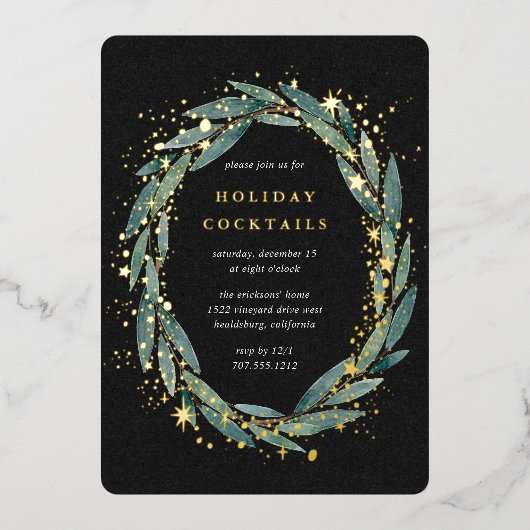 Starry Winter Laurel | Vrijdag Folie Uitnodiging (Voorkant)