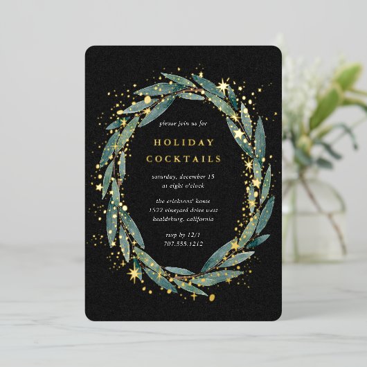 Starry Winter Laurel | Vrijdag Folie Uitnodiging (Staand Voorkant)