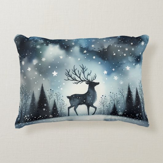 Starry Winter Night Deer Accent Kussen (Voorkant)