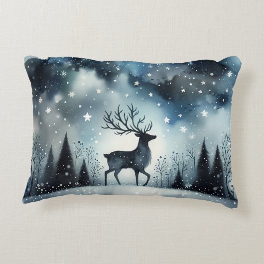 Starry Winter Night Deer Accent Kussen (Achterkant)